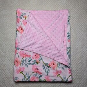 Baby‎ Blanket – Floral Print w/ Pink Minky Dot Backing